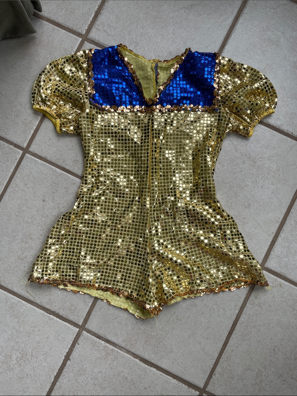 Weissman Gold Sequin Kids Dance Costume with Blue Yoke